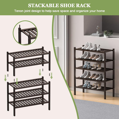 ROMGUAR CRAFT 3 Tier Bamboo Shoe Rack for Closet Free Standing Wood Shoe Shelf Storage Organizer for Entryway Small Space Stackable 27"x11"x20" (Natural)