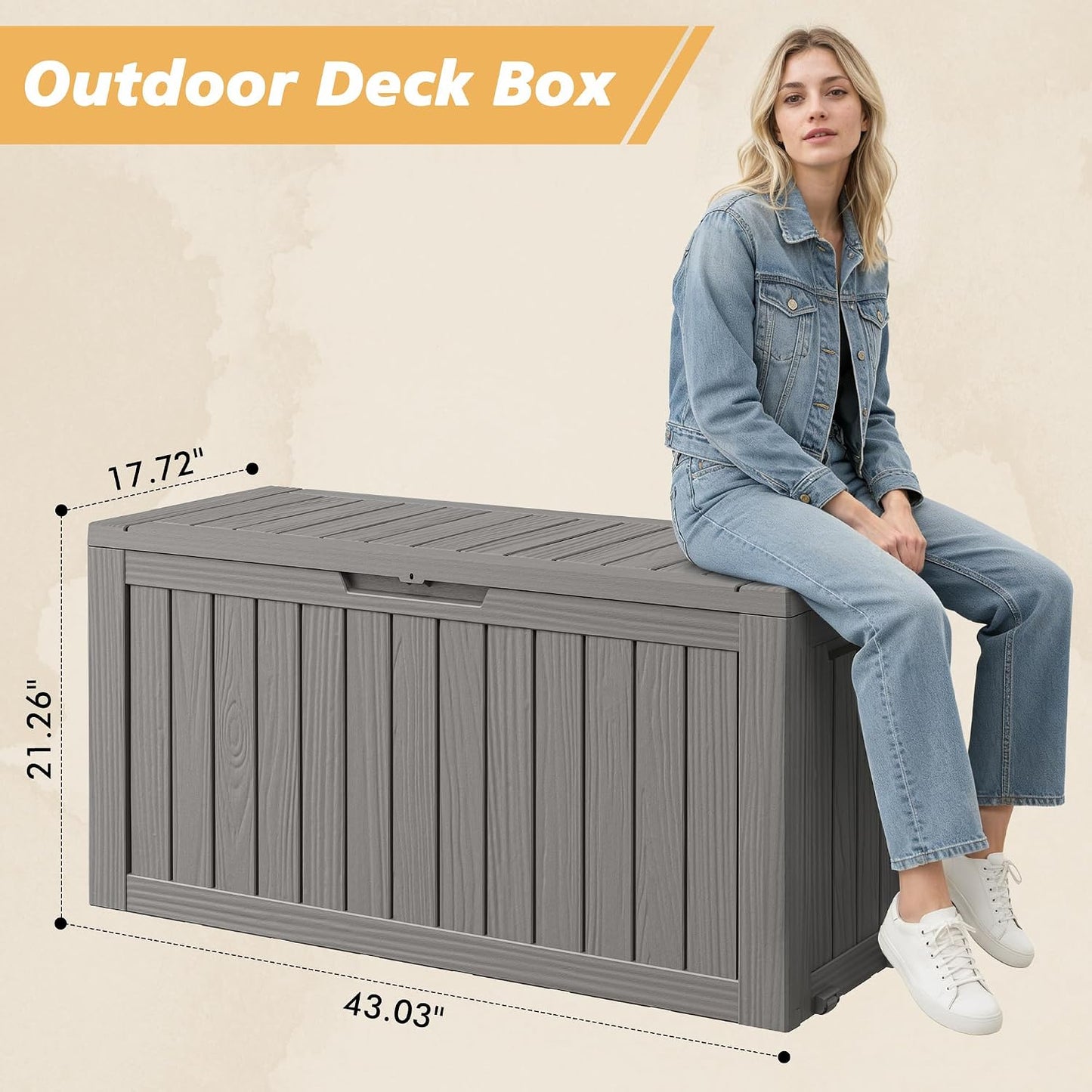 Fancyango 75 Gallon Outdoor Deck Box Waterproof, Large Storage Box for Patio, Resin Storage Bench Lockable for Garden Tools, Package Delivery, Black