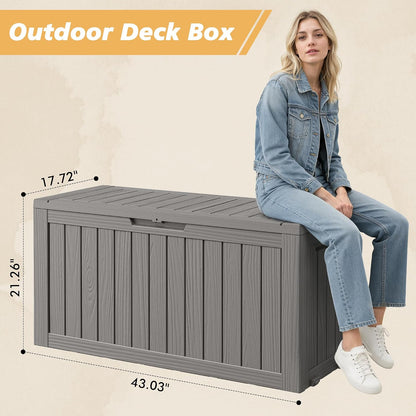 Fancyango 75 Gallon Outdoor Deck Box Waterproof, Large Storage Box for Patio, Resin Storage Bench Lockable for Garden Tools, Package Delivery, Black