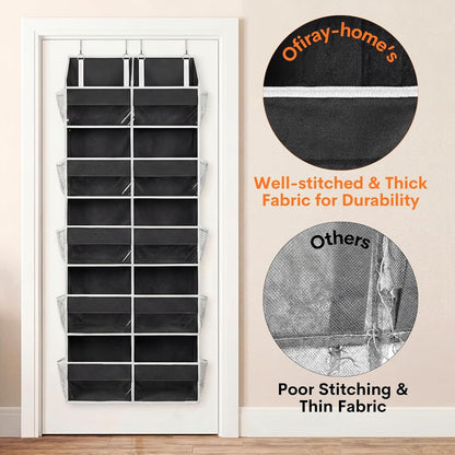 Over The Door Organizer, 5-Tier Extra Large Behind Door Storage with 10 Big Front & 10 Mesh Pockets, 80lb Capacity, Hanging Storage Organizer with Clear Window Kids Toys, Shoes, Diapers, Light Grey