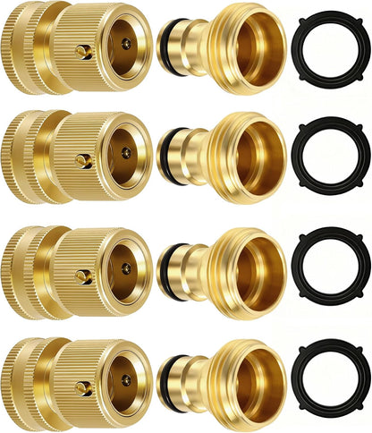 RainPoint Quick Connect Hose Fittings 3/4" GHT - Solid Brass Garden Hose Connectors, No-Leak Design & Universal Fit for Instant Connection (2 Sets)