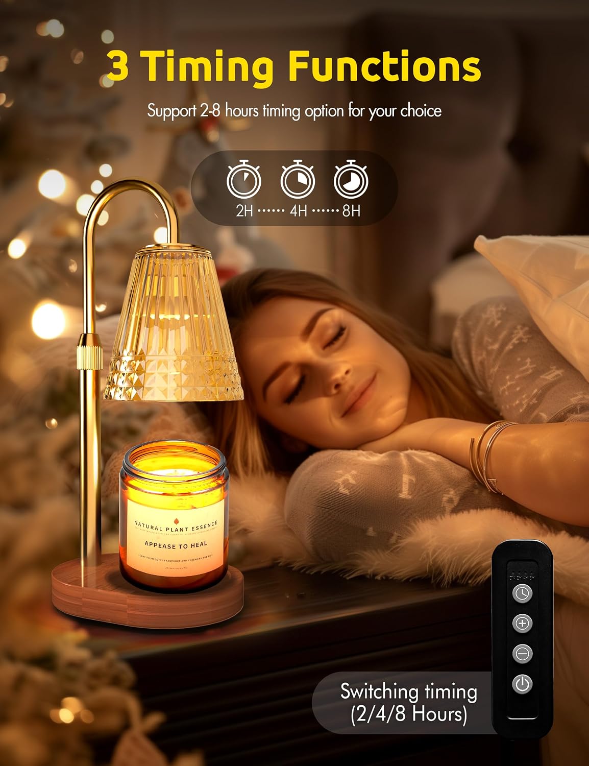 Candle Warmer Lamp with Timer and Dimmer, Flameless Wax Warmer for Scented Jar Candles, Height Adjustable Table Lamp, Cozy Home Decor for Bedroom Living Room, Aesthetic Gift for Women