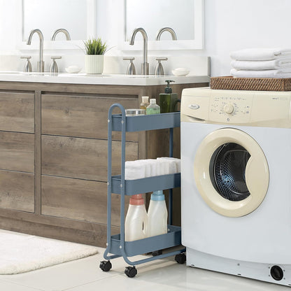 SunnyPoint Slim Rolling Storage Cart, 3 Tier Bathroom Storage Organizer Bathroom, Laundry Utility Cart (White)