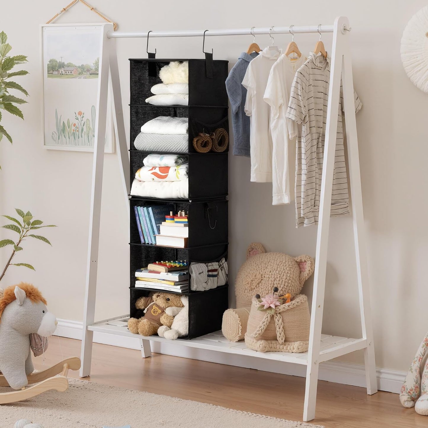 StorageWorks 6-Shelf Closet Organizers, Two 3-Shelf Separable Hanging Shelves for Closet, 12 1⁄2" D x 12 1⁄2" W x 47 ¼" H, Mixing of Beige, White & Ivory