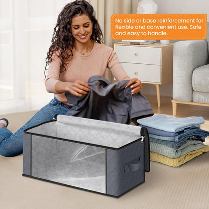 Fab totes 6 Pack Storage Bags for Clothes and Blanket, Foldable Closet Organizers and Storage with Zippers, Clear Window and Handles, Fabric Storage Bins for Sweater, Comforter, Bedding,Linen Sheets