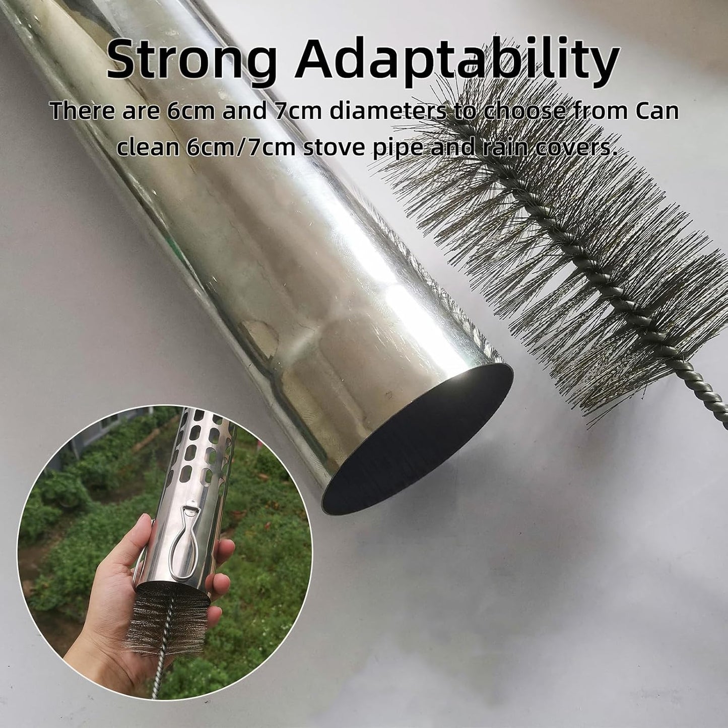 Tent Wood Stove Pipe Cleaning Brush with Stainless Steel Bristles, Chimney Cleaning Wire Brush for All Kinds of Pipe Cleaning (7cm/2.8in)