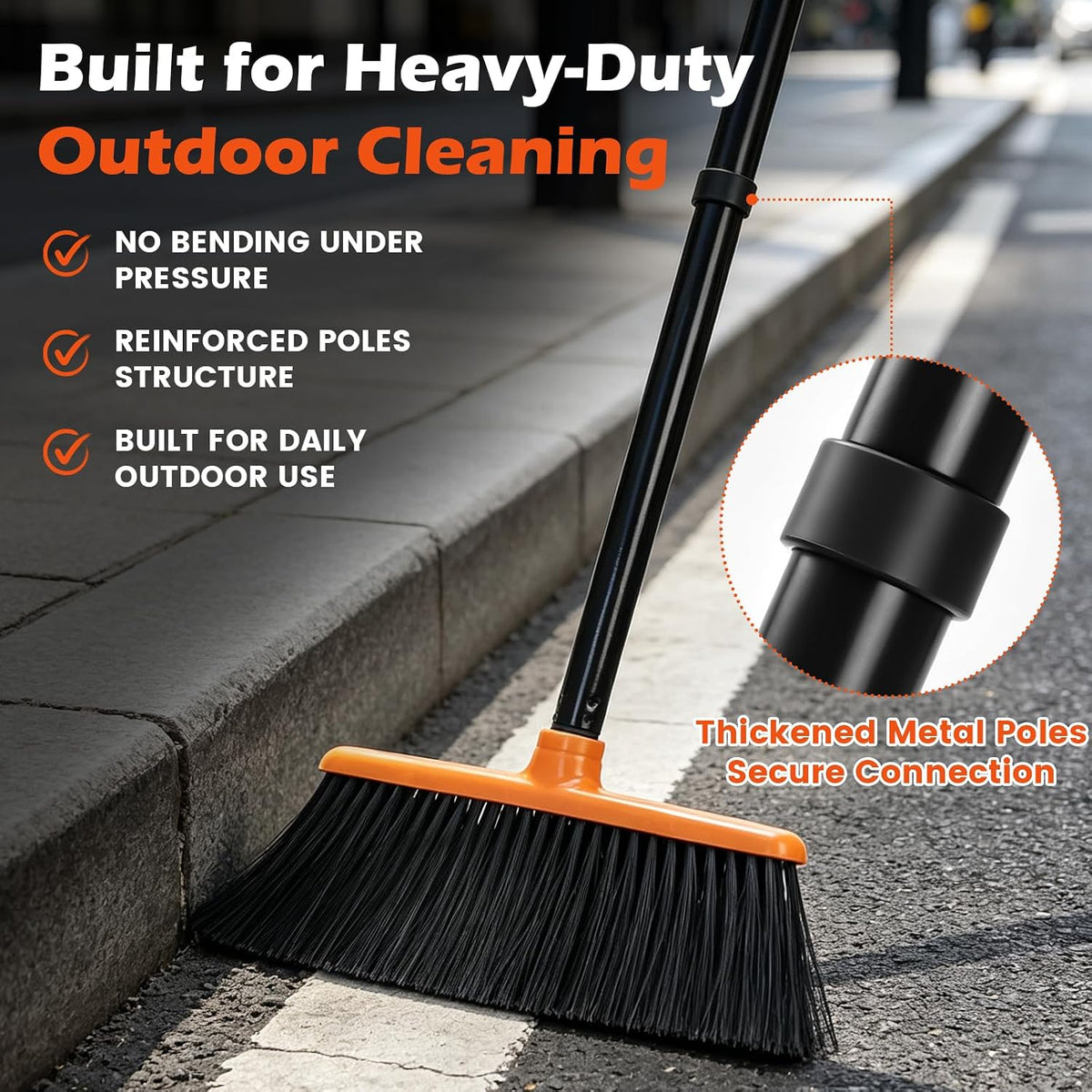 Heavy Duty Outdoor Broom,50" Long Handle Broom for Sweeping Indoor | Angled Stiff Bristle Broom,Household & Commercial Brooms for Garage,Kitchen,Shop,Camping,Patio Concrete Outside Cleaning