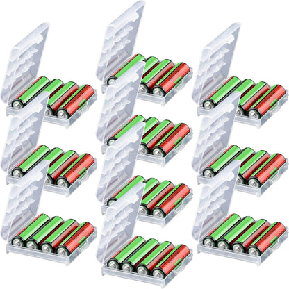 IFAMIO 10 Pack Battery Storage Organizer Case - Transparent AA/AAA Cell Battery Holder Cases Protective Plastic Container Box for Home, Garage, Office, Travel