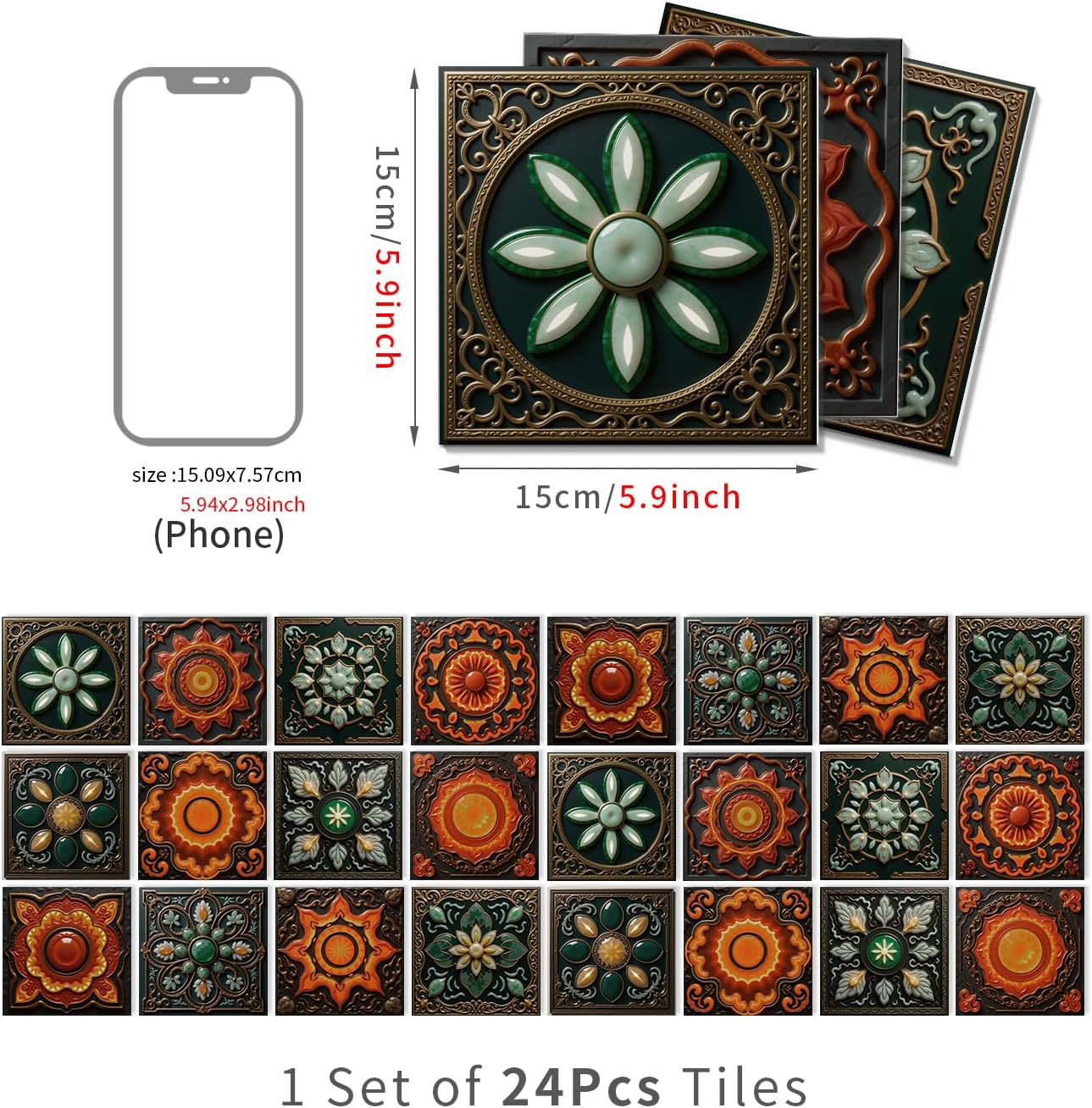Peel and Stick Backsplash Tile Sticker for Kitchen and Bathroom Walls - 24 Removable 5.9"x5.9" Tiles, Waterproof