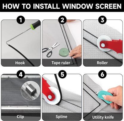 Window Screen Door Repair/Replacement Kit,48" x178" Adjustable Durable Fiberglass Window Screen Mesh,with Spline/Roller/Hook/Clips Screen Door Repair Kit,DIY Window,Porch Sliding Door(Black)