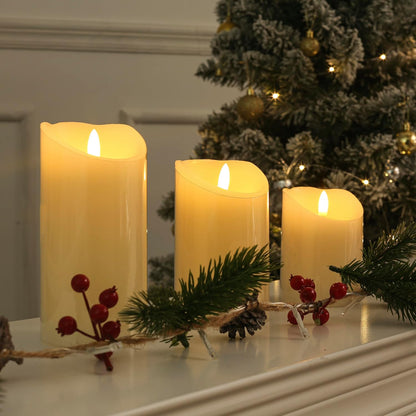 LUSHARBOR Flameless Candles with Remote, 3 Pack Battery Operated Candles Flickering Real Wax LED Fake Pillar Candles with Timer for Wedding Home Party, White