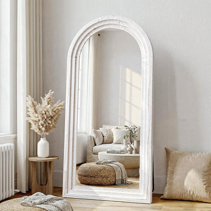 30"x71" Full Length Mirror Solid Wood Frame, Arched Floor Mirror Full Length with Stand, Room Decor Big Full Body Mirror with HD Tempered Glass for Bedroom, Living Room, Walnut Wood