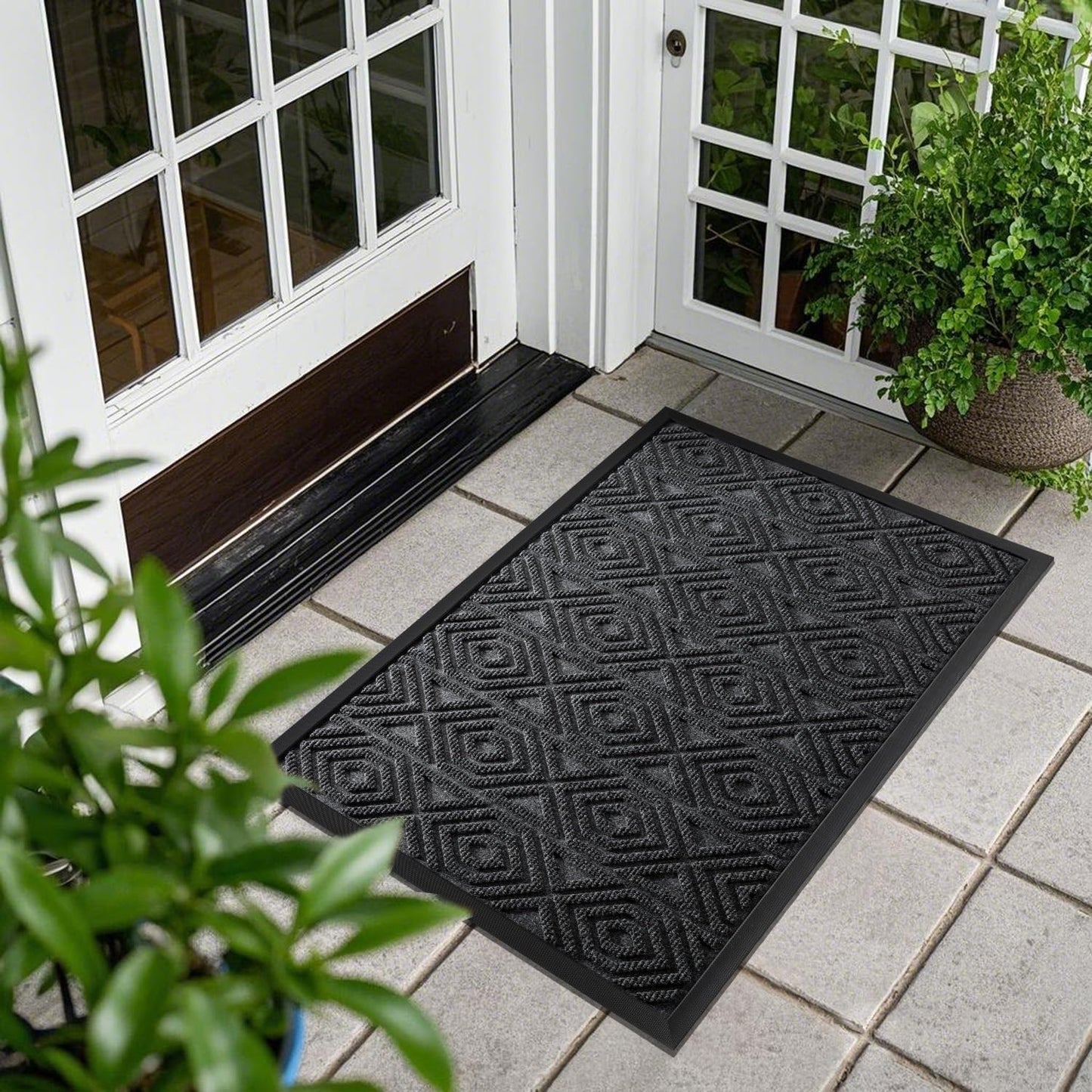 Yimobra Front Door Mat Outside Entrance 29.5x17, Waterproof Heavy Duty Outdoor Mats for Front Door, Non Slip Rubber Entry Mat for Garage Patio Indoor, Grey