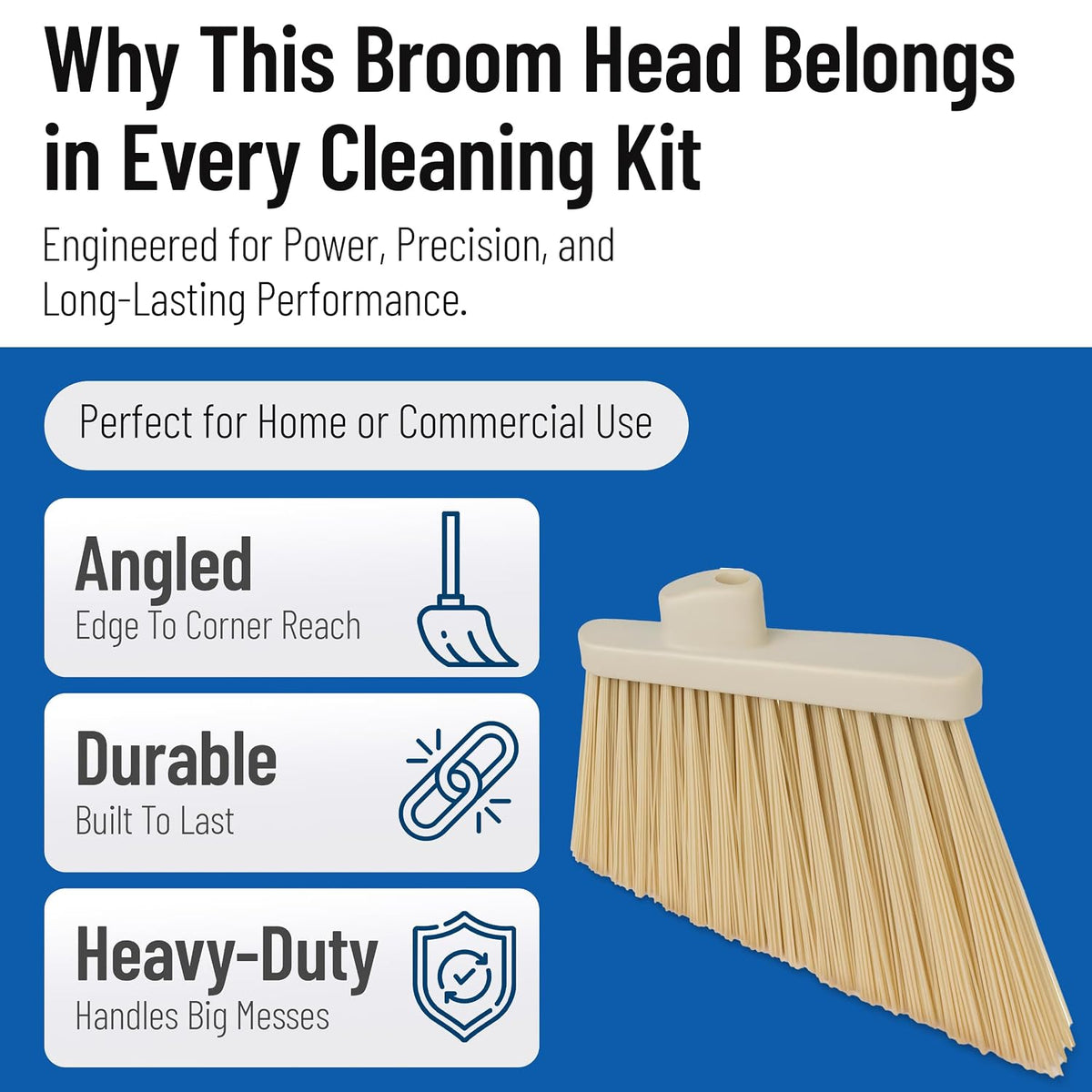 SPARTA Plastic Broom Head, Angled, Un-Flagged for Large Debris Indoor, Outdoor, Home, Restaurant, Lobby, Office, 12 Inches, Green