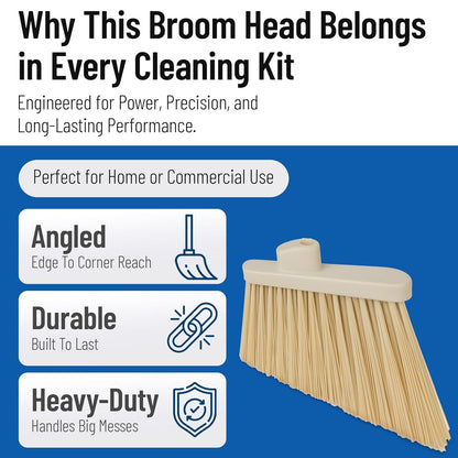 SPARTA Plastic Broom Head, Angled, Un-Flagged for Large Debris Indoor, Outdoor, Home, Restaurant, Lobby, Office, 12 Inches, Green