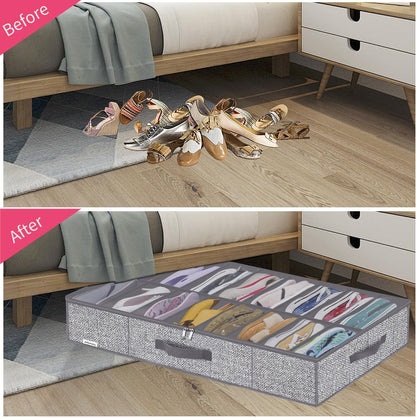 Onlyeasy Sturdy Under Bed Shoe Storage Organizer, Set of 2, Fit 12 to 24 Pairs, Underbed Shoes Closet Storage Solution with Clear Window, Breathable, L29.3 x W23.6 x H5.9, Linen-like Black, MXAUBSB2P