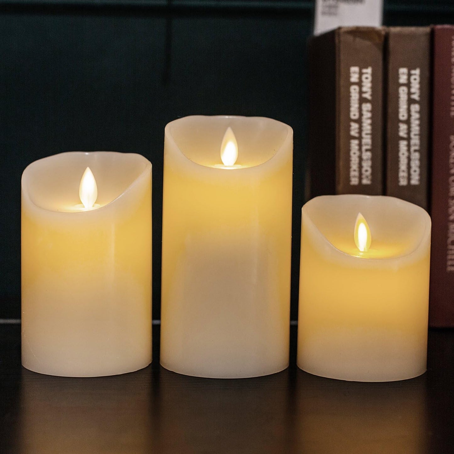 AKU TONPA Flameless Candles Battery Operated Pillar Real Wax Flickering Electric LED Candle Gift Sets with Remote Control Cycling 24 Hours Timer, Pack of 6 (3" D x 4" H, Ivory)