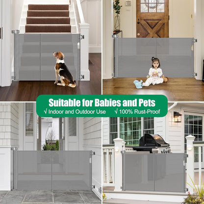 Reinforced 50" Wide Retractable Baby Gates for Doorways, Retractable Dog Gate for Stairs with Support Rods – Prevent Crawling Under, Outdoor Indoor Mesh Baby Gate Retractable Gates for Dogs, White