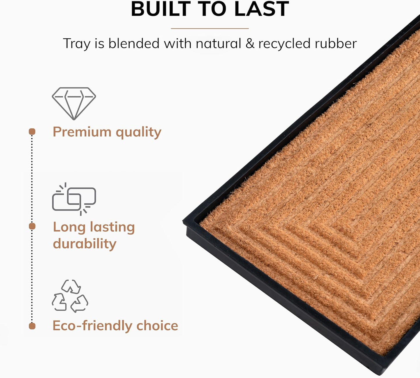 Anji Mountain Heavy Duty Waterproof Rubber Shoe Storage Mat Organizer/Boot Storage Tray Multi Use for Entryway with Coir, Tan Insert, Fits 4 Pair (46.5" Wide)