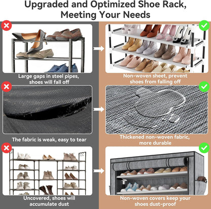 LANTEFUL Shoe Rack with Covers - 10 Tiers Tall Shoe Rack Organizer Large Capacity Shoe Shelf Storage 40 Pairs Space Saving Vertical Shoe Storage Organizer for Closet, Entryway, Dorm, Bedroom