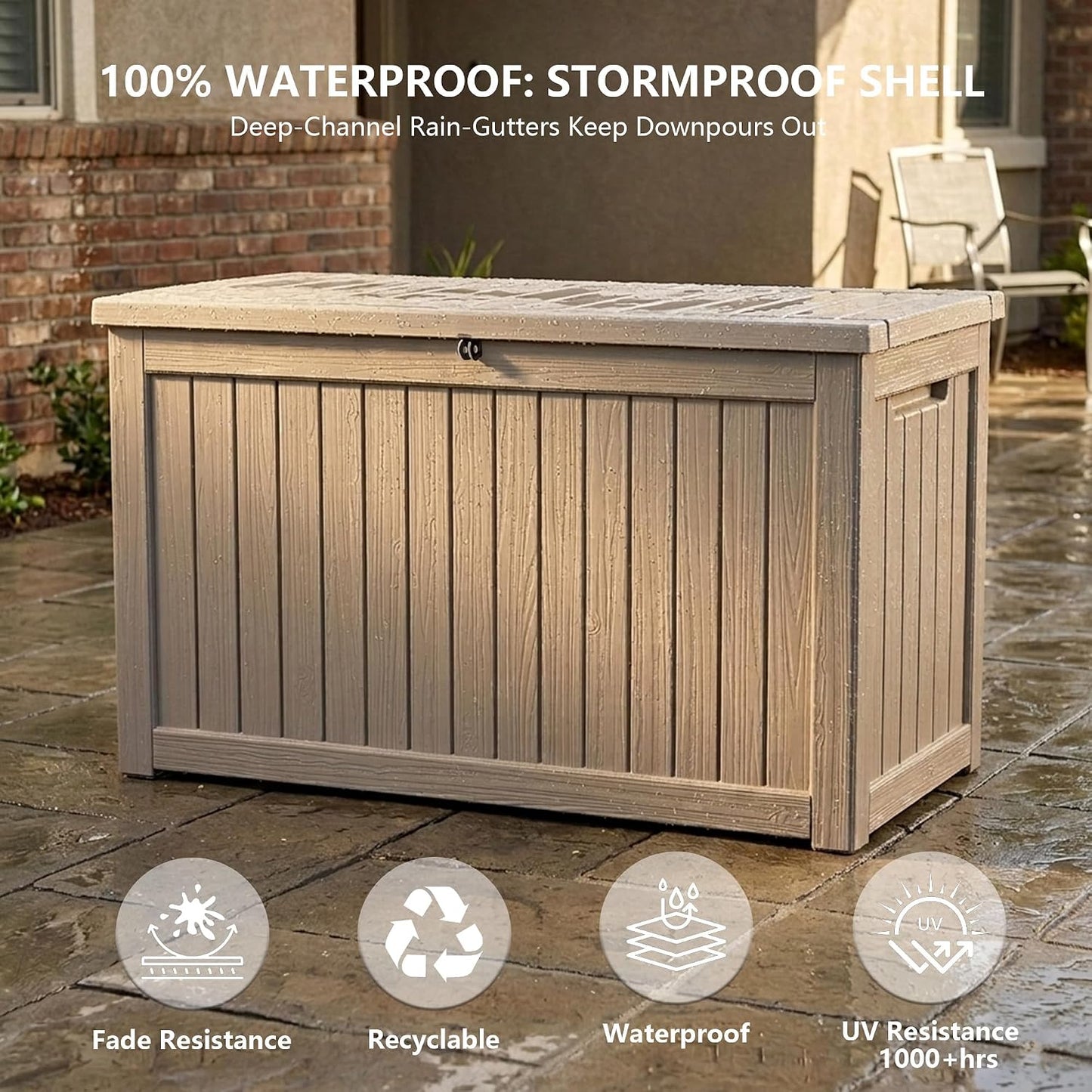Outdoor Storage Box, 320 Gallon Waterproof Deck Box [Upgraded 3.0], Dual Gas-Spring Ultimate Resin Organizer for King Cushions, Heavy-Duty Lockable Estate Storage Bench, Backyard BBQ, Black