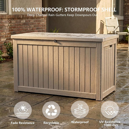 Outdoor Storage Box, 320 Gallon Waterproof Deck Box [Upgraded 3.0], Dual Gas-Spring Ultimate Resin Organizer for King Cushions, Heavy-Duty Lockable Estate Storage Bench, Backyard BBQ, Black