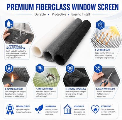 48" x 118" Window Screen Replacement Mesh, Black Fiberglass Screen for Window & Screen Door Repair, Durable High Visibility Mesh for Patio, Sliding Door & Window Screens