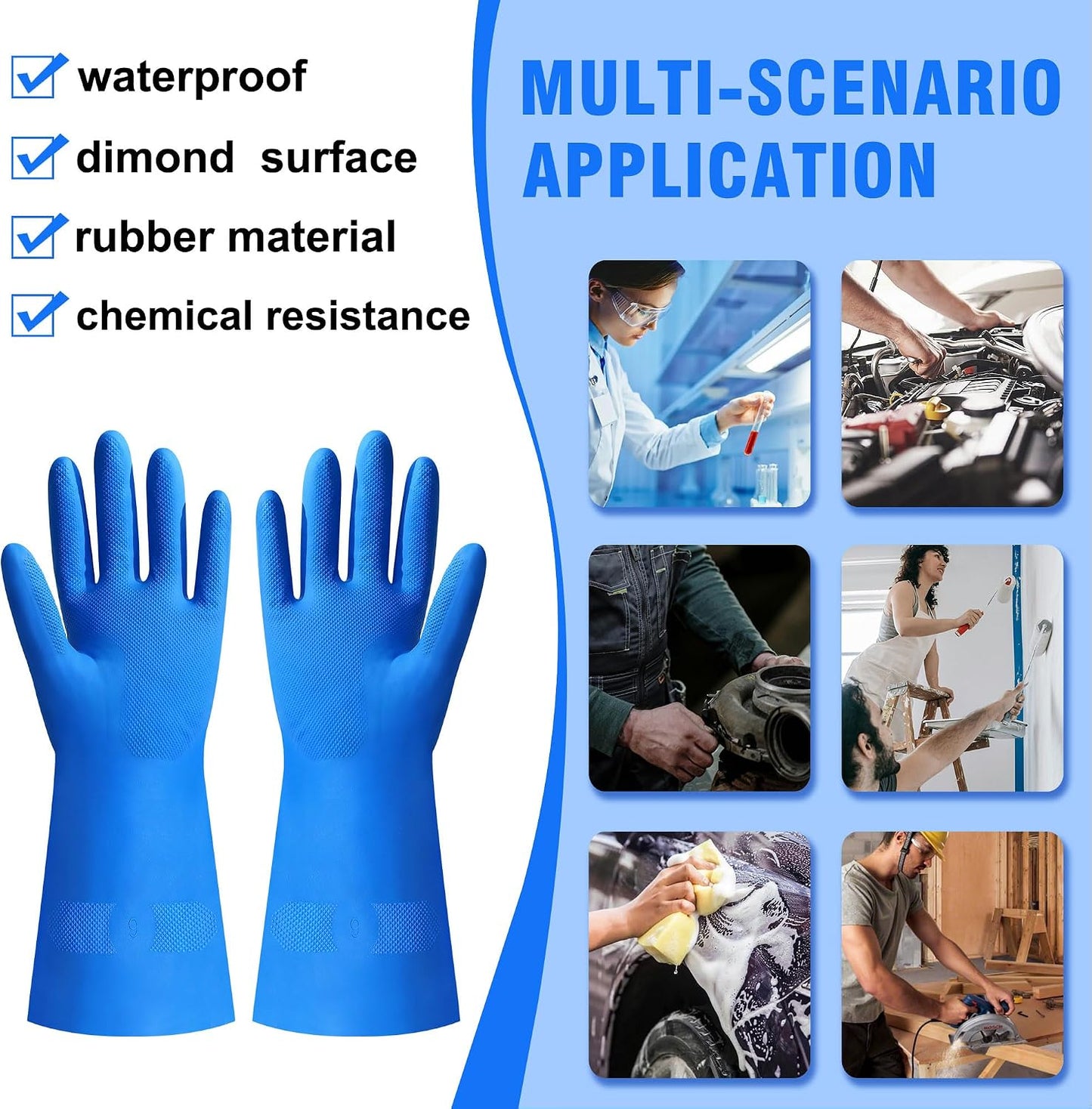 27" Full Arm Pond Gloves, Long Heavy Duty Gloves with Cotton Lining, Waterproof Rubber Chemical Resistant Glove