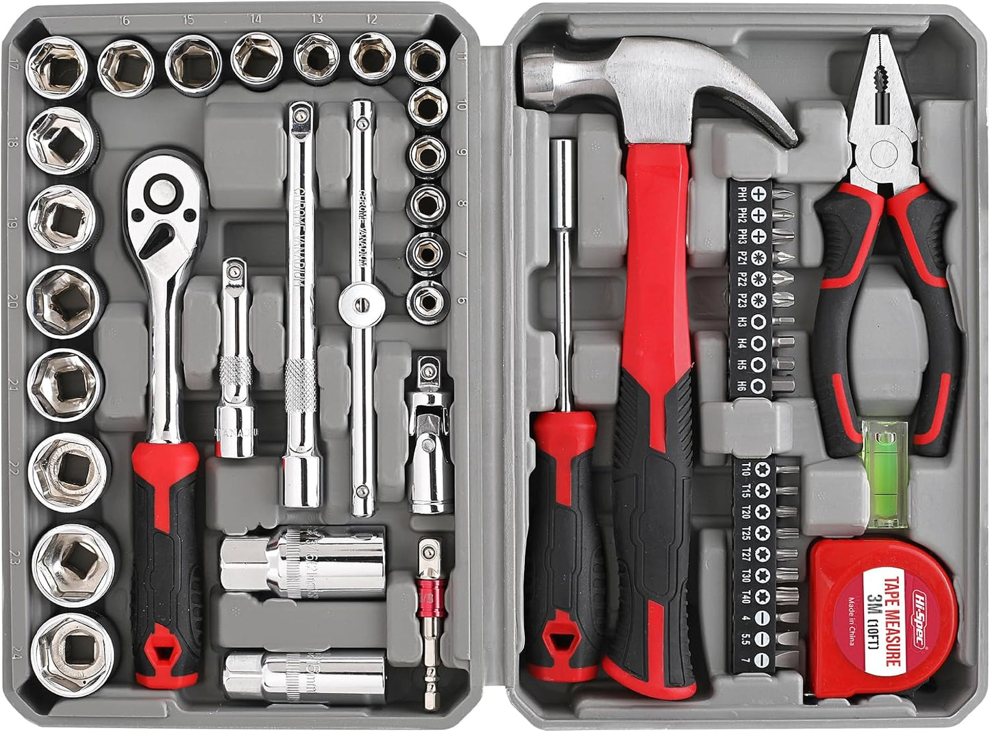 Hi-Spec 57pc Home Garage DIY Tool Kit Set. Complete Beginner Handyman and Home Mechanics Tool Box Set for Auto, Car, Bike and Household Repairs