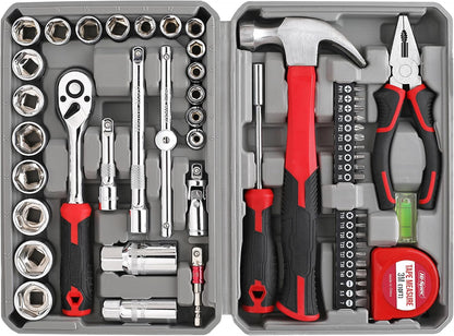 Hi-Spec 57pc Home Garage DIY Tool Kit Set. Complete Beginner Handyman and Home Mechanics Tool Box Set for Auto, Car, Bike and Household Repairs