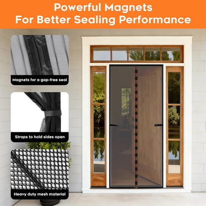 Magnetic Screen Door, Screen Door Mesh, Heavy-Duty Mesh Curtain, Door Net Keep Bugs Out, Hands Free Partition, Screen Size 38” × 83”, Fits 36” × 82” Doors, Pet & Kid Friendly, Black