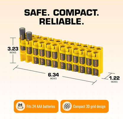 AA Battery Storage Caddy by Storacell, Yellow - Holds 24 Batteries (Not Included)