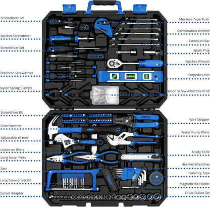 DEKOPRO 228 Piece Socket Wrench Auto Repair Tool Combination Package Mixed Tool Set Hand Tool Kit with Plastic Toolbox Storage Case