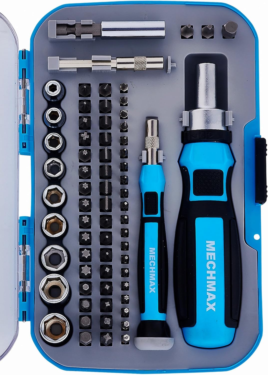 MECHMAX 68-Piece Ratcheting Screwdriver Set with Bits & Sockets | Precision tool kit with sockets & compact injection storage case. Ideal for household DIY, furniture assembly & repair