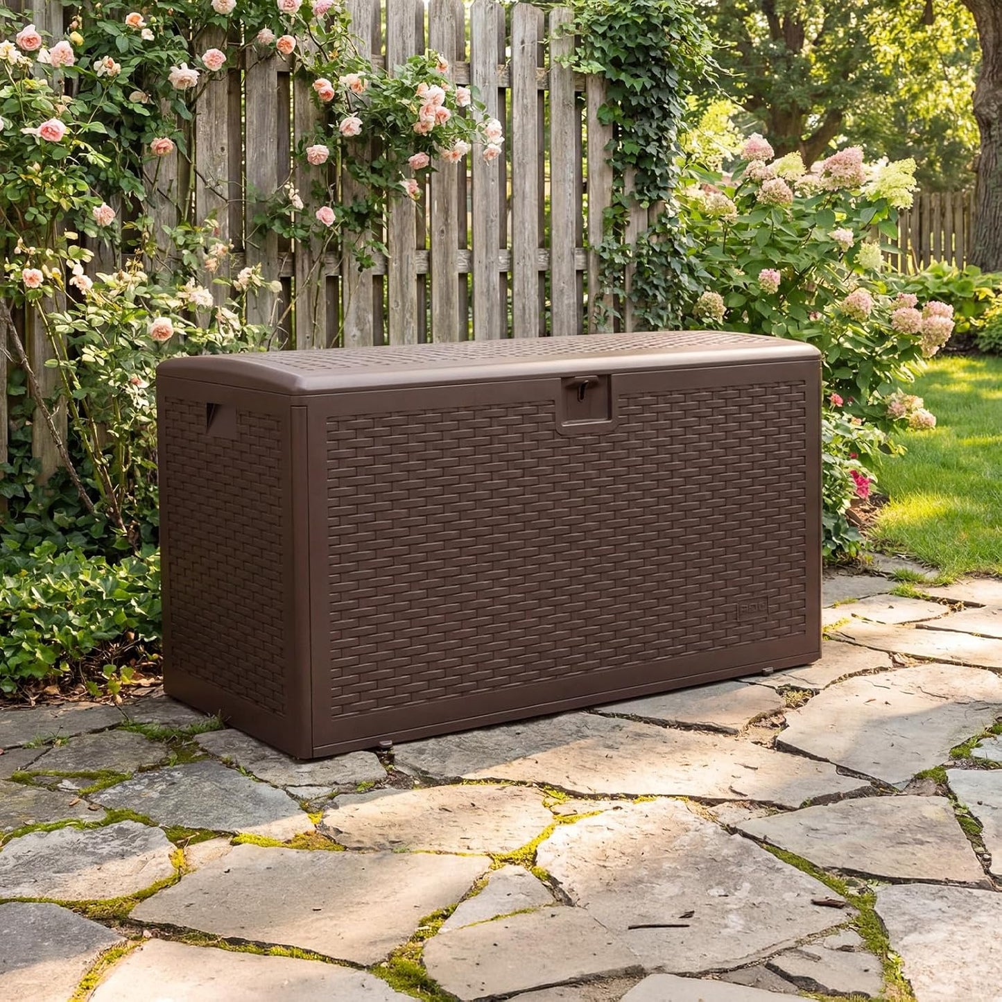 73 Gallon Lockable Outdoor Storage Bench Box, Waterproof & UV Resistant Patio Deck Container for Cushions, Pool Supplies & Yard Toys