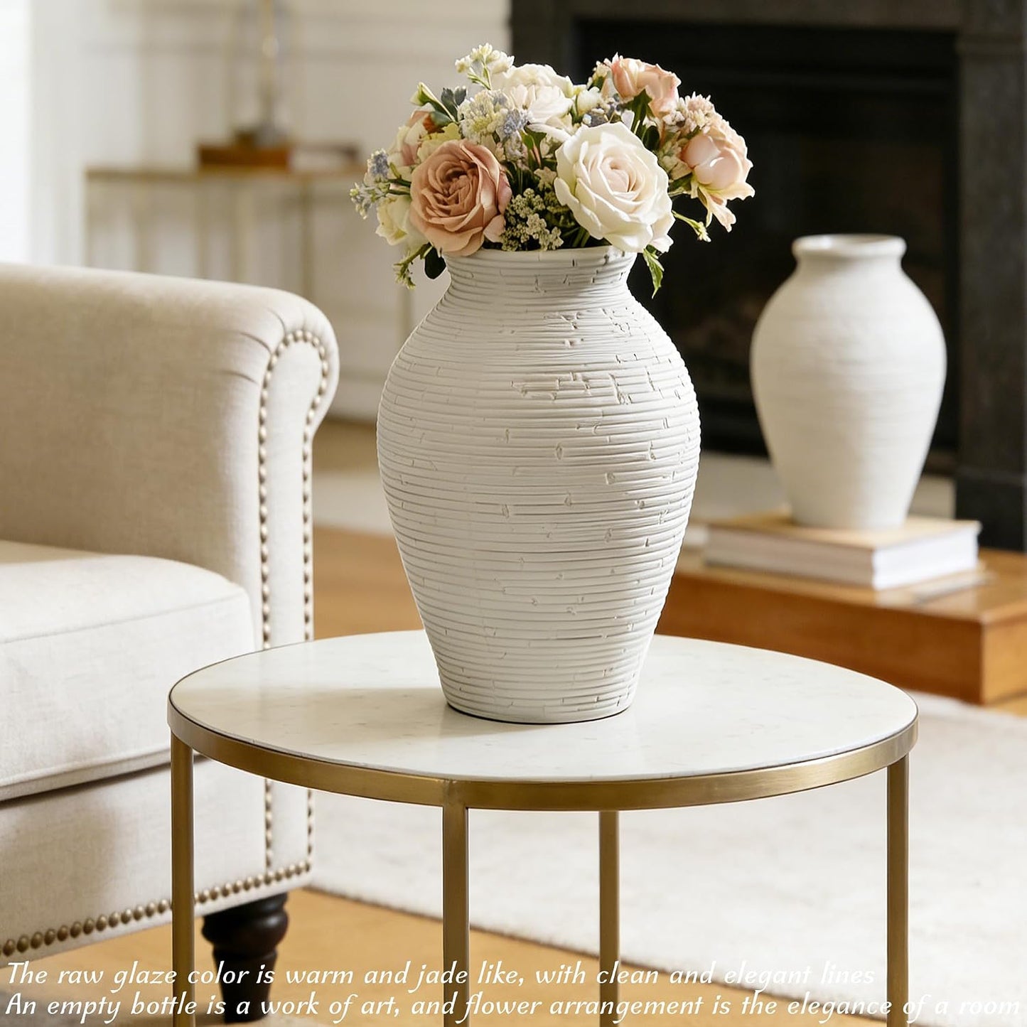 Ceramic Vase Set of 2, 7.1" Handcrafted Rustic Flower Vases for Modern Home Decor, Boho Farmhouse Decorative Vases for Living Room, Table, Shelf, Ideal Gift for Mother's Day, Birthday, Housewarming