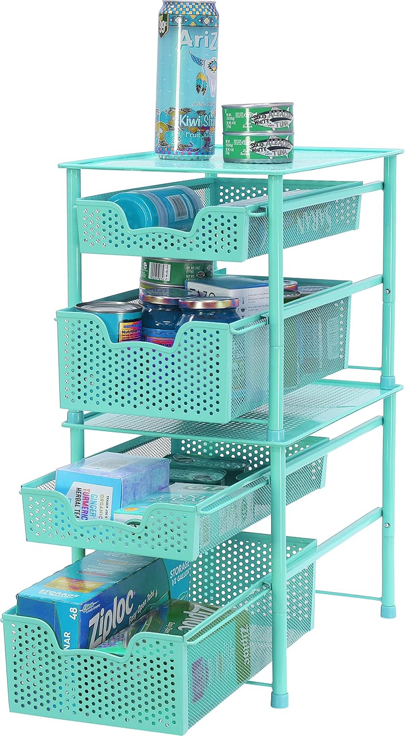 Simple Houseware Stackable 2 Tier Sliding Basket Organizer Drawer, White