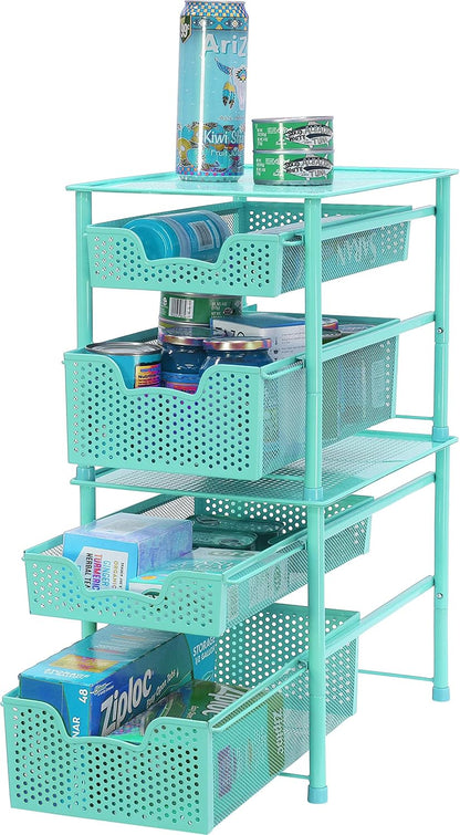 Simple Houseware Stackable 2 Tier Sliding Basket Organizer Drawer, White