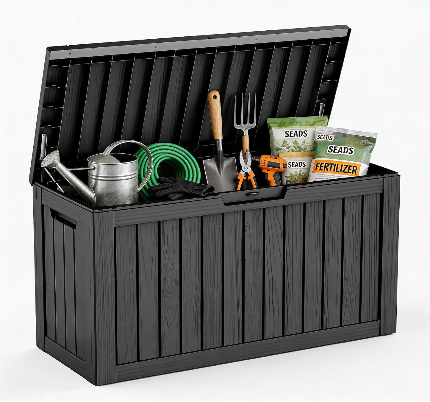 125Gal Outdoor Storage Box, Lockable Deck Box with Hydraulic Lid | Waterproof UV-resistant, Durable outdoor bin for patio cushions, pool accessories & garden tools. Keeps contents secure & dry