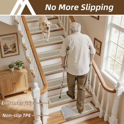 COSY HOMEER Soft Stair Treads Non-Slip Carpet Mat 28inX9in Indoor Stair Runners for Wooden Steps, Stair Rugs for Kids and Dogs, 100% Polyester TPE Backing 4pcs, Grey