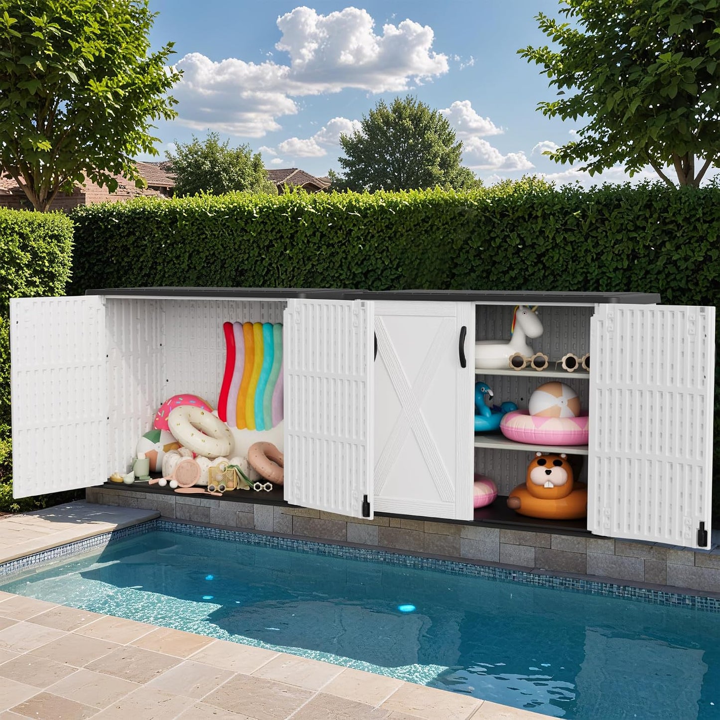 Greesum Outdoor Storage Cabinet, 26 CUFT Deck Box Without Shelves, Waterproof Plastic Storage Shed for Patio Cushions, Gardening Tools, Lockable and Sidehandles, UV Resistant, Beige