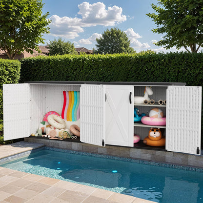 Greesum Outdoor Storage Cabinet, 26 CUFT Deck Box Without Shelves, Waterproof Plastic Storage Shed for Patio Cushions, Gardening Tools, Lockable and Sidehandles, UV Resistant, Beige