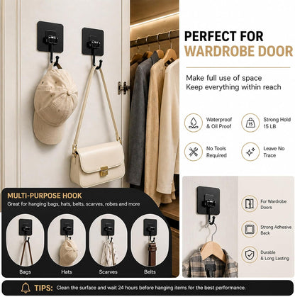 Heavy Duty Adhesive Hooks 60lb Max, 12 Pack Wall Hooks, Strong Stick On Hooks Traceless Waterproof & Rustproof for Bathroom Kitchen Home Hanging (12, Clear)