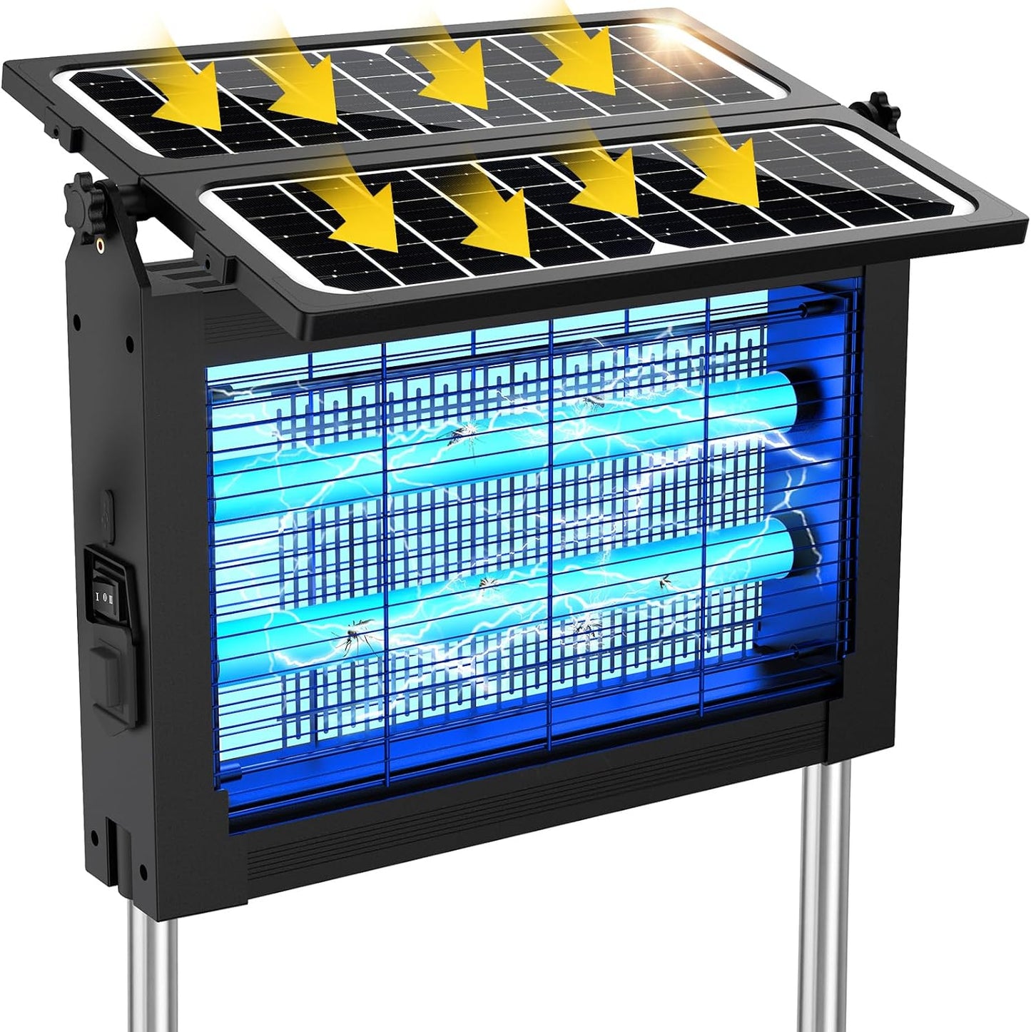 Solar Bug Zapper Outdoor, 4500V Solar Mosquito Zapper with Dual Solar Panels, 1/2 Acre Coverage Cordless Rechargeable Electric Fly Zapper, IPX5 Waterproof Mosquito Traps for Backyard, Patio, Camping