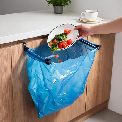 Large Trash Bag Holder for Kitchen Cabinets Doors, Under Sink Plastic Bag Hooks, Stainless Steel Garbage Bag Holder, Kitchen Trash Waste Cans (Black)