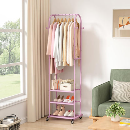 Kaitiemoo Heavy Duty Clothing Rack with Wheels,Modern Garment Rack with 3 Metal Shelves, 71.8Inches Display Rack for Hanging Clothes, Hanging Rod for Small Spaces,White