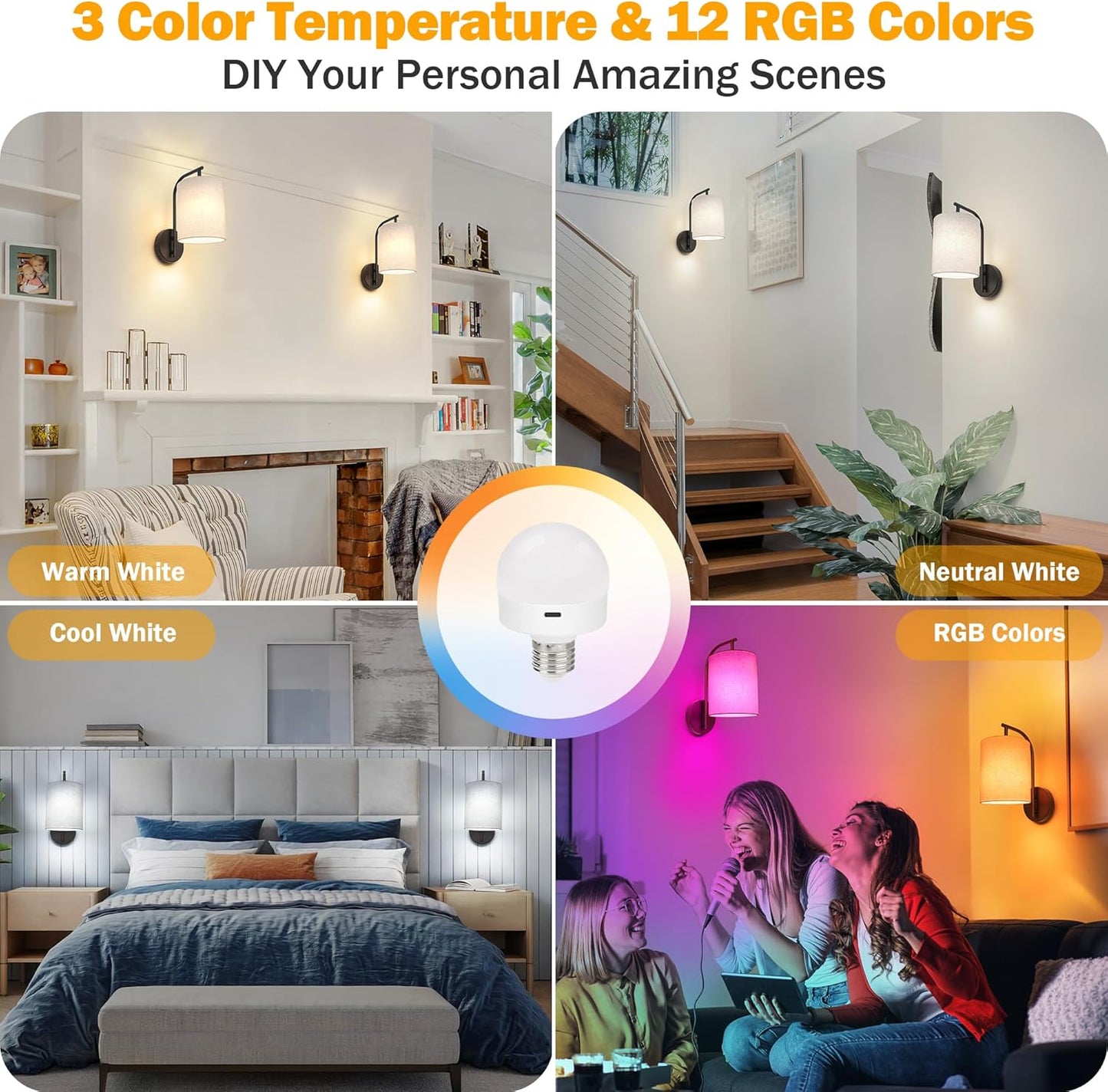 MATAMEYE Battery Operated Wall Sconce Set of 2, Black Rechargeable Wireless Wall Light Fixture with Remote, 12 RGB Colors & Timer, Indoor Dimmable Wall Lamp with Linen Shade