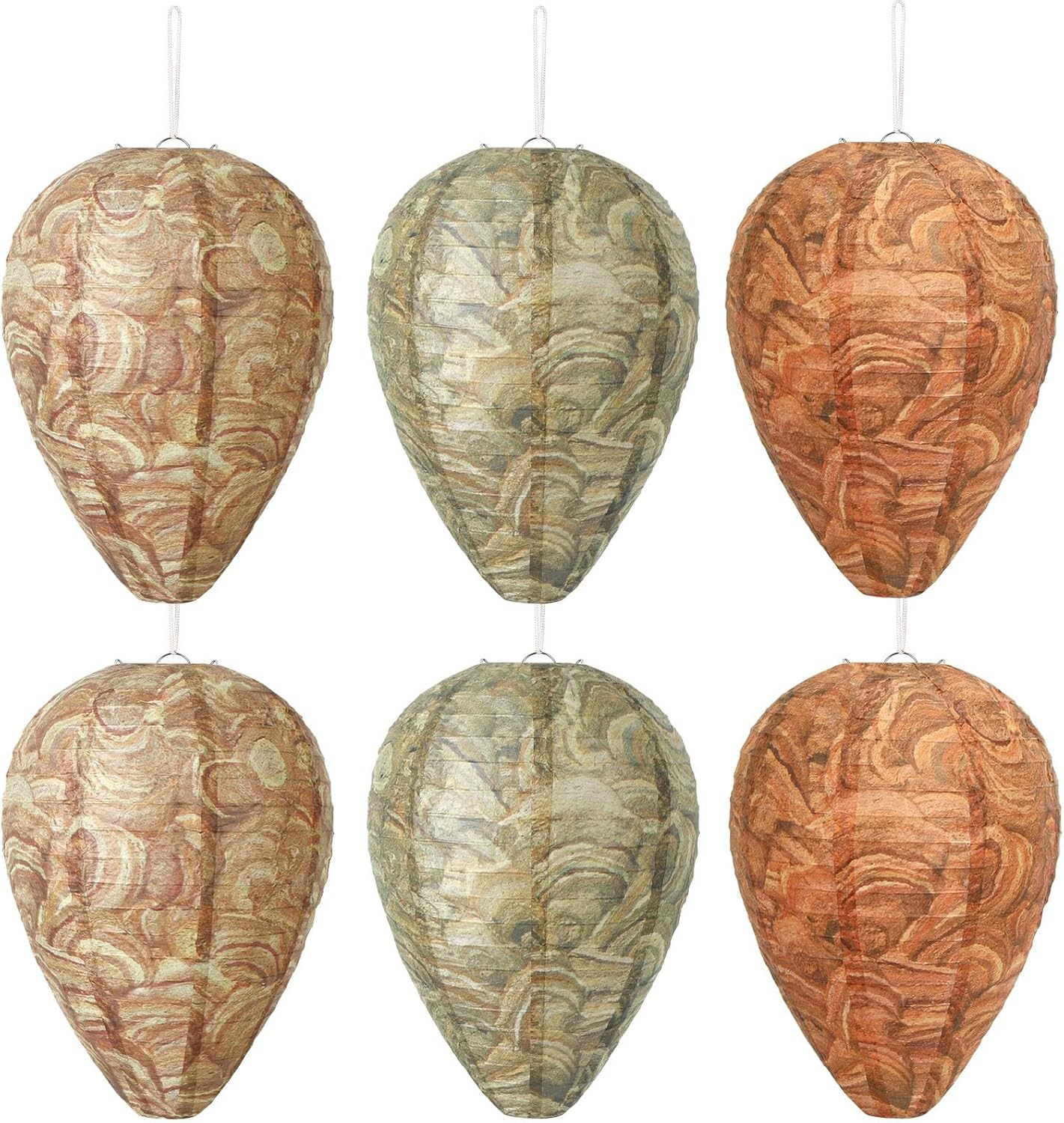 DECYOOL 6 Pack Paper Fake Wasp Nests Decoys for Yellow Jackets and Wasps | ﻿ Oversized Paper Build, Eaves/Garbage/Pool Areas, Territorial Hive Mimicry, Hanging Design,Easy Mount