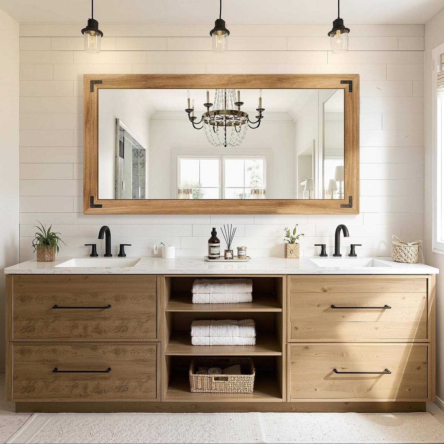 TRAHOME Full Length Mirror with Wooden Frame, 56"X22" Solid Wood Standing Floor Mirror for Farmhouse, Bathroom, Bedroom Decor, Hanging or Leaning Wall-Mounted