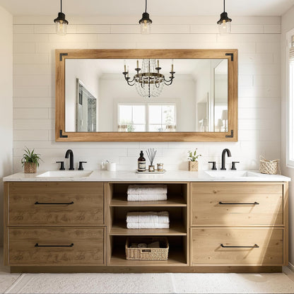 TRAHOME Full Length Mirror with Wooden Frame, 56"X22" Solid Wood Standing Floor Mirror for Farmhouse, Bathroom, Bedroom Decor, Hanging or Leaning Wall-Mounted